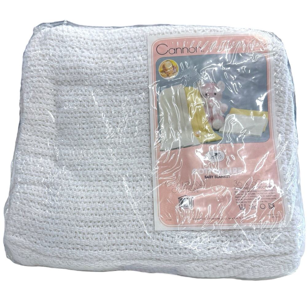 Vintage Cannon 100% Cotton Baby Thermal Blanket Cottonaire 36x50 White NOS